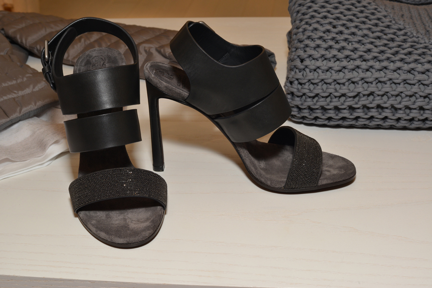 Monili Double-Strap High Heel Sandal in graphite, $1,495. Photograph by Bob Rozycki.