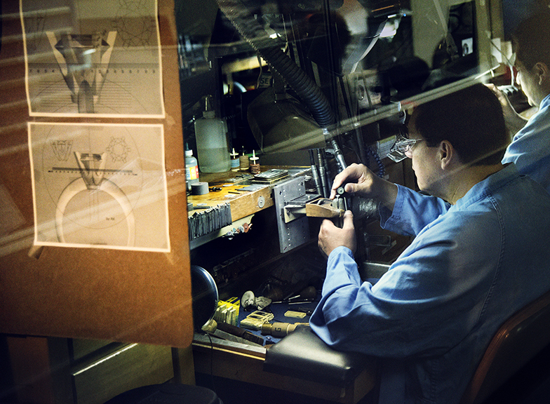 Craftsmen work on the Tiffany Setting engagement ring. Photographs courtesy Tiffany & Co.