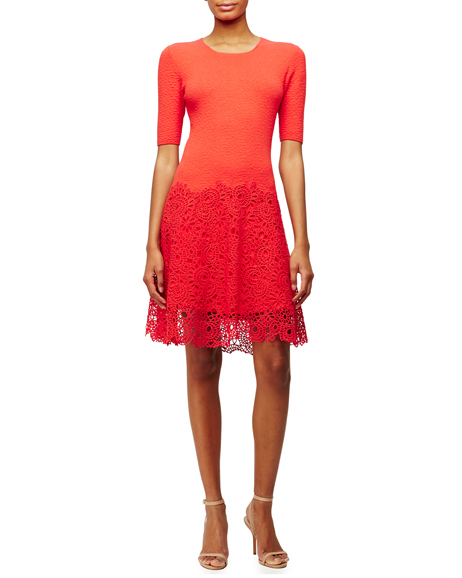 [4] Half-Sleeve Lace-Hem Dress, Red ($1,396).
