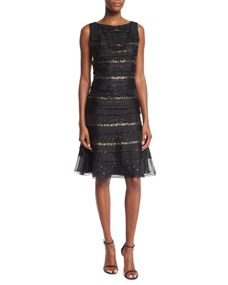 [7] Sequin-striped Tiered Cocktail Dress, Black ($5,290). 