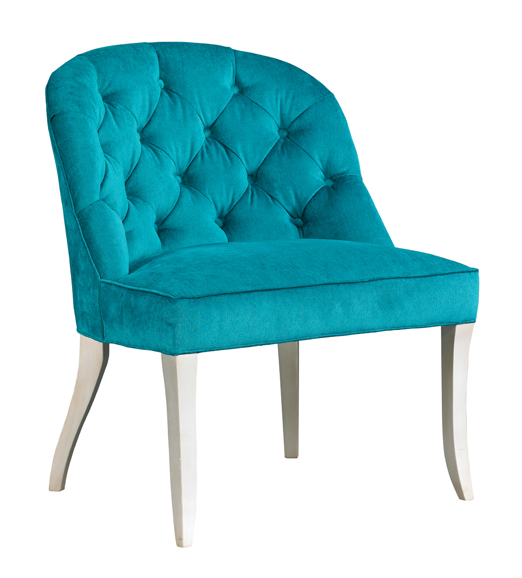[2] Lillian August's Sylvie Chair with a tufted back in Columbo Teal/Grade 12 fabric with a silver antique artisan finish ($2,043). Photograph courtesy Lillian August. 
