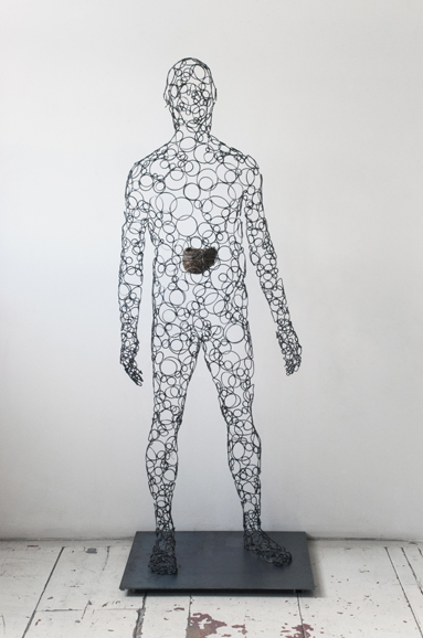 Paul Villinski's "Self-Portrait" (2014), steel, bird’s nest, 68 x 20 x 8 inches. Courtesy of the artist and Morgan Lehman Gallery, New York. Courtesy Katonah Museum of Art.