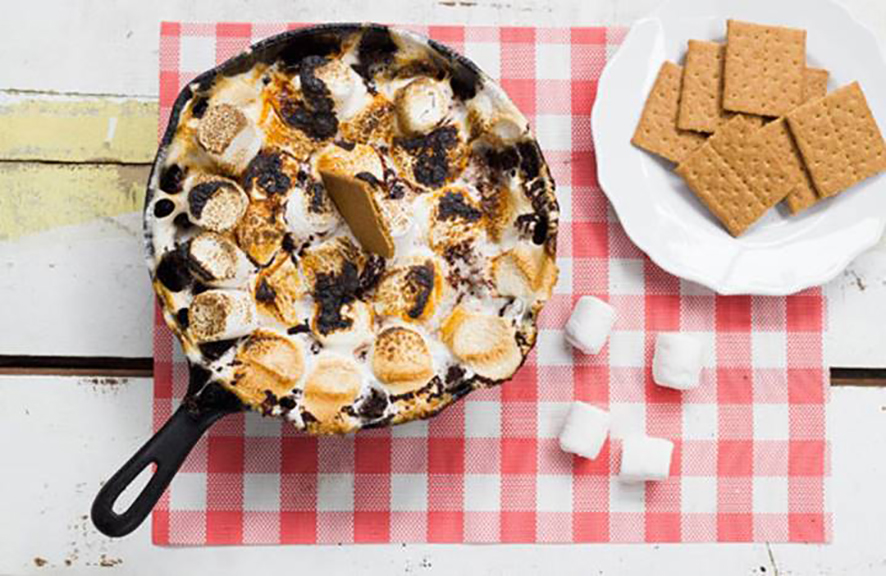 Dandies Marshmallows can be eaten right from the bag, floated in hot cocoa – or used in recipes such as this skillet-brownie dish. Photograph courtesy Chicago Vegan Foods.