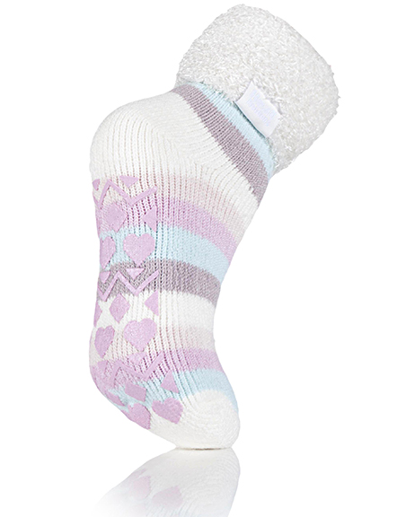 The Heat Holders Ladies Lounge Sock, here in cream stripe, can be worn for lounging or sleeping. Photograph courtesy of Heat Holders.
