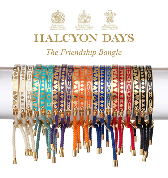 Halcyon Days’ Skinny Heart Gold bangles. Photograph courtesy Halcyon Days