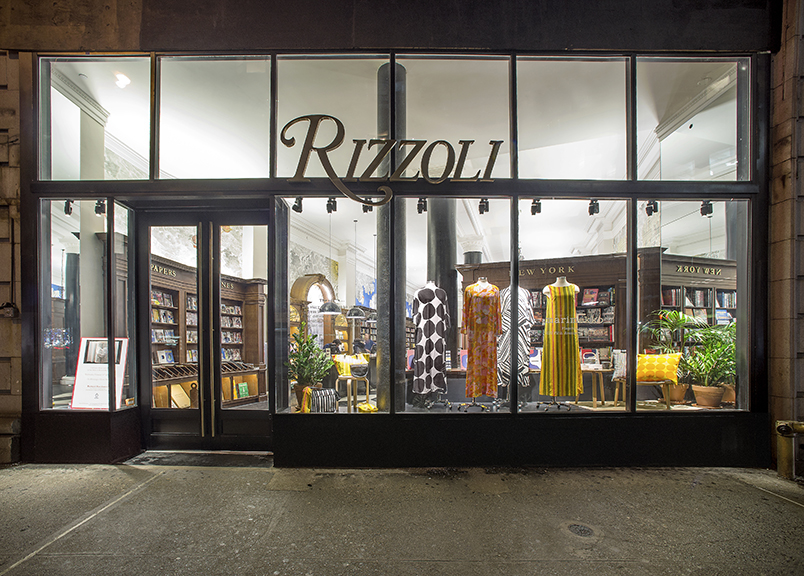 The windows of Rizzoli’s New York flagship, in conjunction with New York Fashion Week, pay tribute to the legendary Finnish design firm Marimekko. Photograph by Andrew Wenner Photography.