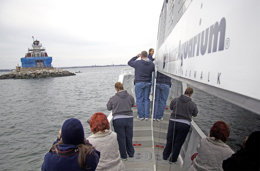 New to The Maritime Aquarium at Norwalk this year are two lighthouse tours of central and western Long Island Sound. Here, the Race Rock Lighthouse. Photograph by Chris Coccaro.