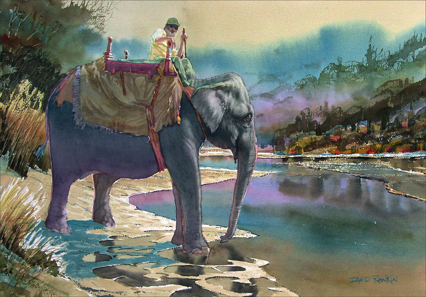 David Rankin’s “Arundhati at the Ganges” (2015), watercolor on paper.