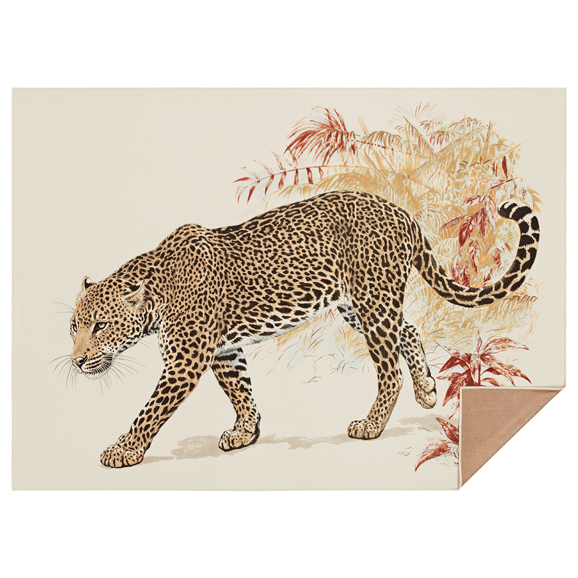 Warm and cozy, this cashmere and silk blanket is printed with a very realistic Leopard de Ceylan drawn by the animal painter Robert Dallet. Available in three colourways, with a matching plain back.  Photograph courtesy of Hermès.