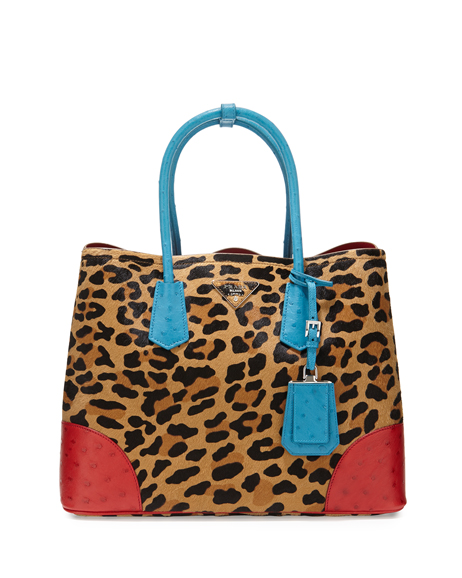 (1) Calf Half and Ostrich Medium Double Tote Bag by Prada. $7,820. Photograph courtesy Neiman Marcus Westchester
