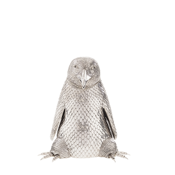 (2) The Sterling Silver Penguin Champagne Bottle Holder by Artemest. $11,360. Photograph courtesy Artemest