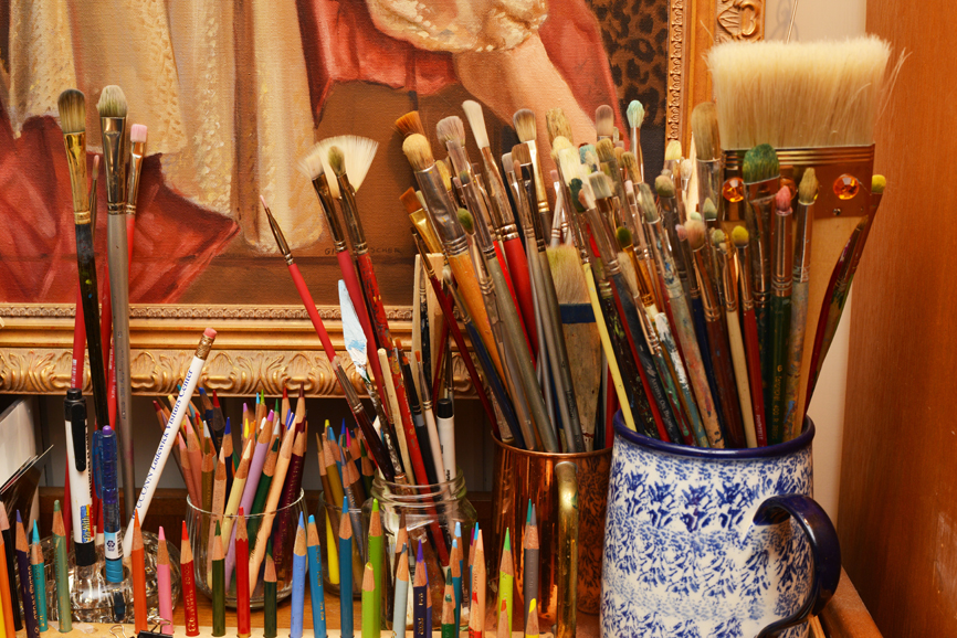 The tools of Wilton-based artist Gini Fischer. Photograph by Bob Rozycki.