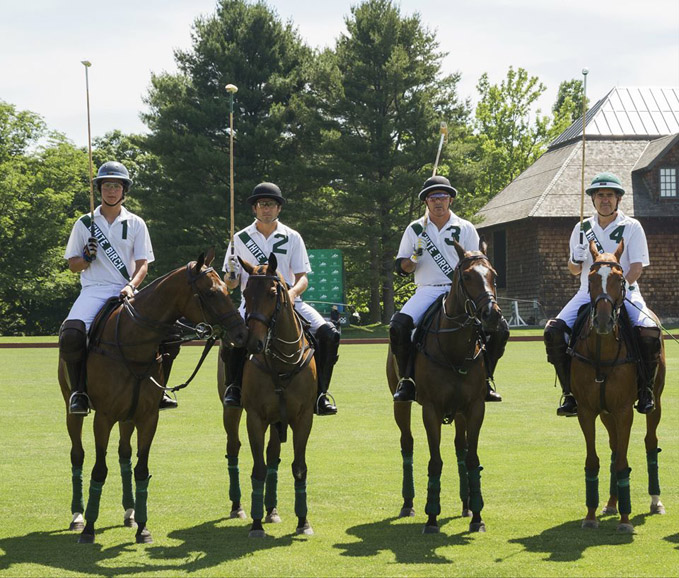Team White Birch prepares to take on its opponent before the start of a match. Photograph by Katerina Morgan. Photograph courtesy Greenwich Polo Club.