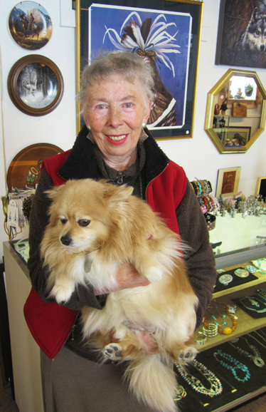 Marge Courtney, owner of Touch of Sedona, and her dog, Lulu. Photograph by Mary Shustack.