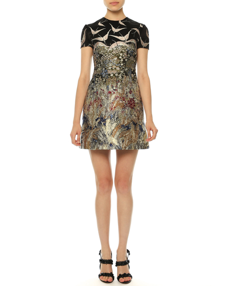 (3) Short-sleeve Landscape-print Dress. $4,500. Photograph courtesy Neiman Marcus Westchester 