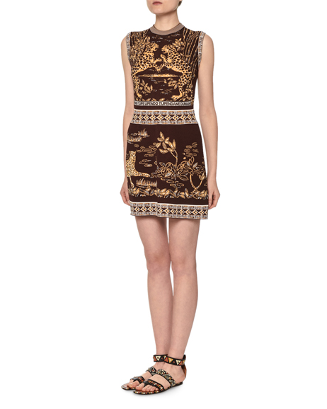 (1) Sleeveless Jaguar-print Sheath Dress. $2,950. Photograph courtesy Neiman Marcus Westchester 