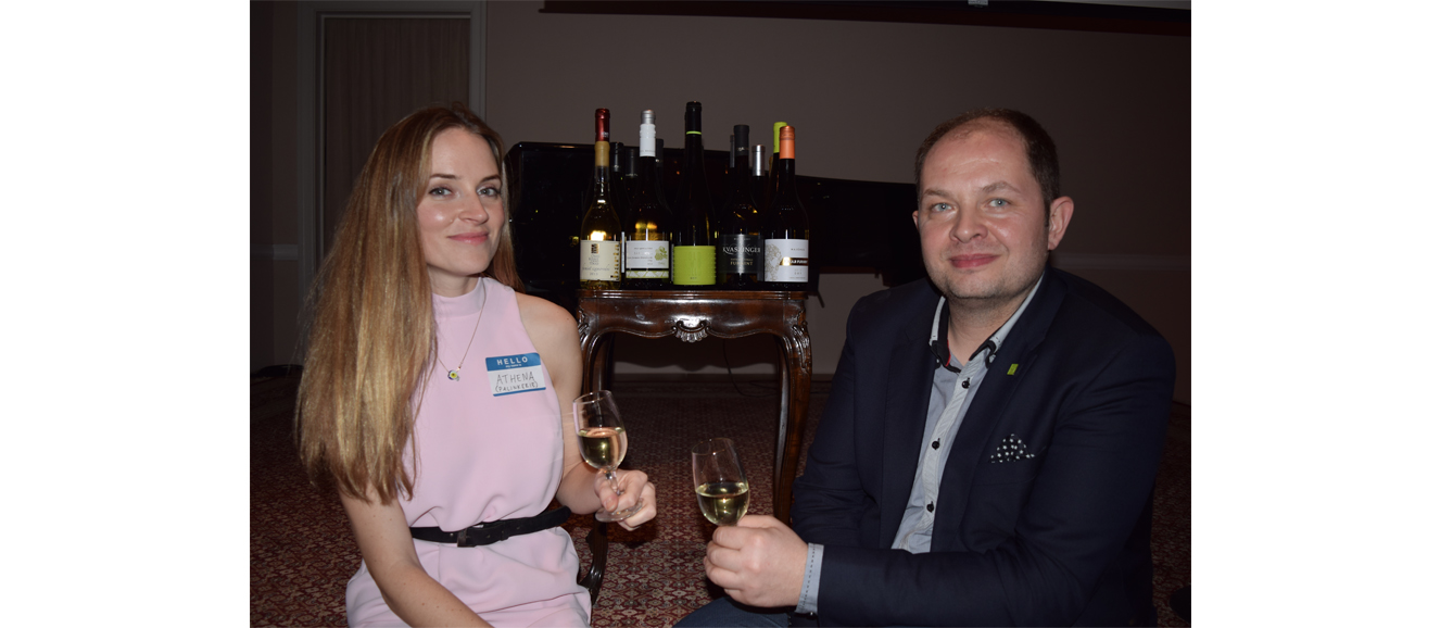 Hungarian wine importer Athena Bochanis of Palinkerie with László Bálint, wine supervisor at FurmintUSA, at a recent Furmint tasting in Manhattan. Photograph by Doug Paulding.
