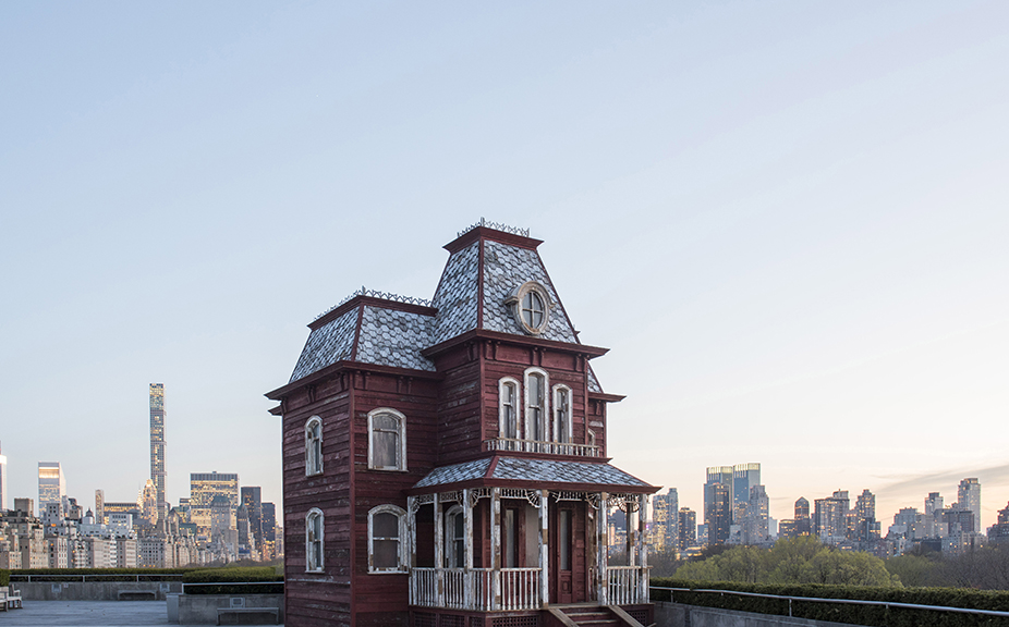 Installation view of “The Roof Garden Commission: Cornelia Parker, Transitional Object (PsychoBarn)” at The Metropolitan Museum of Art, 2016. Photograph by Alex Fradkin. Courtesy the artist.
