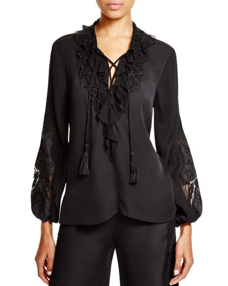 Katerina Lace Silk Blouse in black, ($378). Photograph courtesy of Bloomingdale’s.