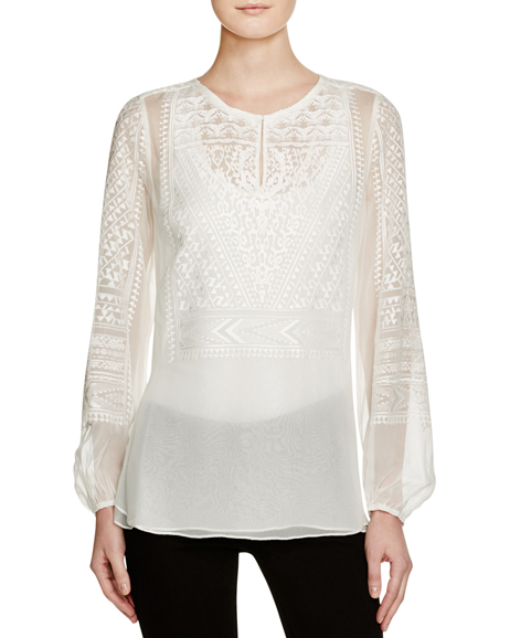 Dakota Embroidered Silk Blouse in ivory, ($398). Photograph courtesy of Bloomingdale’s.