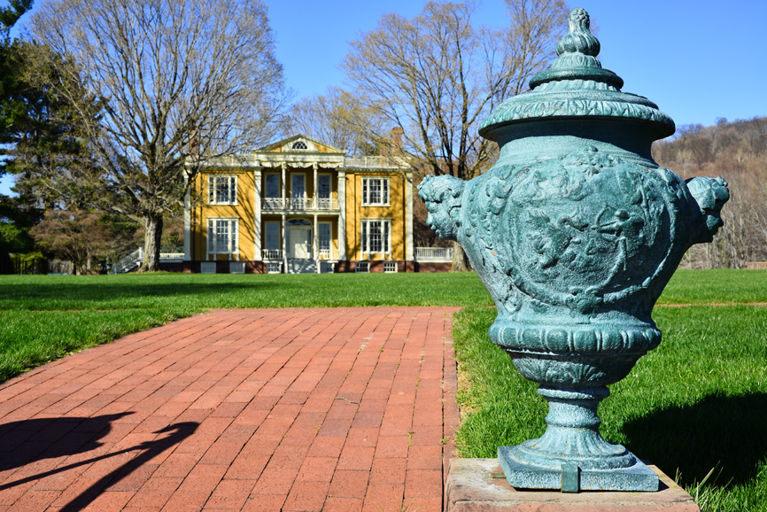 Boscobel, with an antique statue at the forefront. Photograph by Bob Rozycki.
