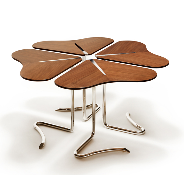 (4) “Four… For Luck” center table in walnut, ($3,996).  Photograph courtesy INSIDHERLAND.