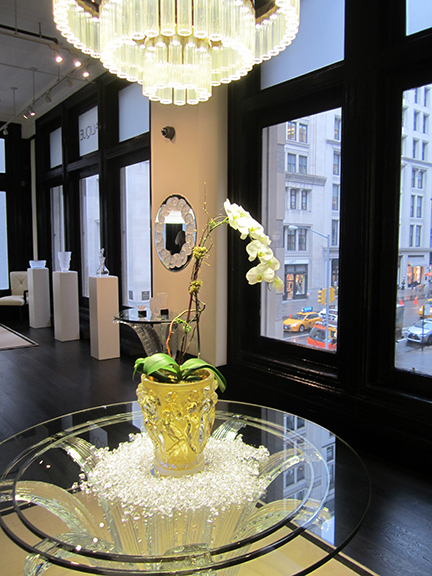 The Bacchantes grand vase with gold leaf, a limited-edition production of 88 pieces, was a showstopper during the preview held at the Lalique Interiors Showroom in Manhattan. Photograph by Mary Shustack.