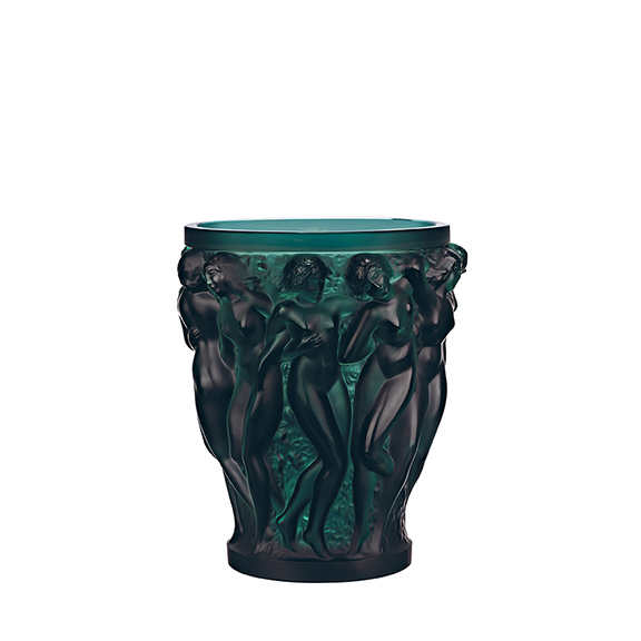 Lalique’s Bacchantes vase in deep green. Photograph courtesy Lalique.