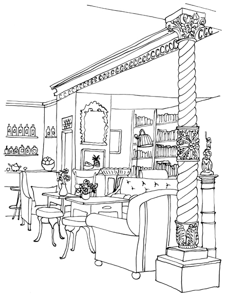 The Zetter Townhouse. Illustration by Claire Rollet. © 2015 James Sherwood. Courtesy Thames & Hudson.