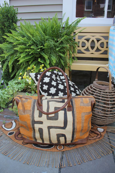 Kuba cloth weekend bag 
from Global Gals, Kenya. Photograph by Elizabeth Kirkpatrick for Mama Jane’s Global Boutique.