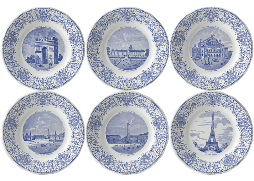 [1] A set of six dessert plates ($200), part of Gien's Paris Monuments collection. Photograph courtesy Gien.