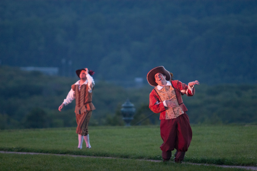 The Hudson Valley Shakespeare Festival’s 2014 production of “The Liar.” Michael Borrelli background, Jason O’Connell, foreground. Photograph by William Marsh.