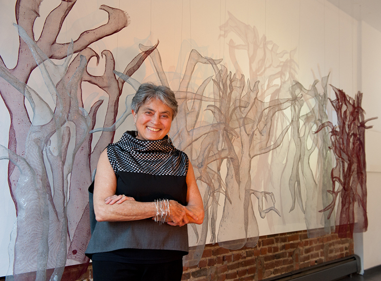 Kaya Deckelbaum is pictured with her “Forest” installation at the artists’ reception held May 6 at Gallery 66 NY in Cold Spring. Photograph by Ellen Crane Photography.