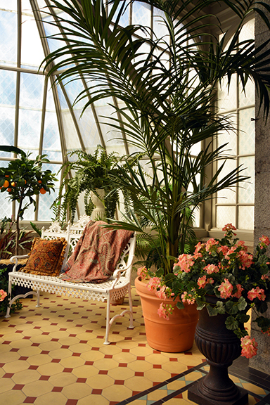 A detail of the refurbished conservatory at the Lockwood-Mathews Mansion Museum in Norwalk. Photograph by Bob Rozycki.