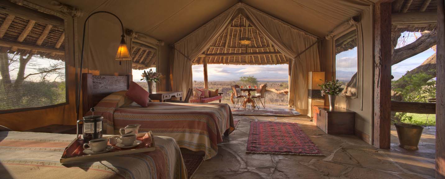 Guests at Tortilis Camp in Amboseli National Park stay in tents sized for couples or families. Photograph courtesy Tortilis Camp.