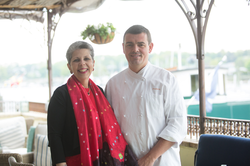 Editor-in-chief Georgette Gouveia with Frederic Kieffer at l’escale. Photograph by John Rizzo.