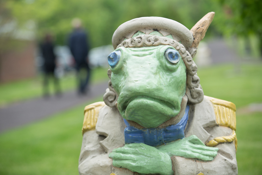 Whimsical sculptures are dotted throughout the college campus. Photograph by John Rizzo.