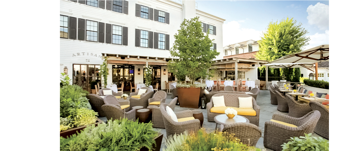 Outdoor patio of Delamar Southport. Courtesy the hotel.