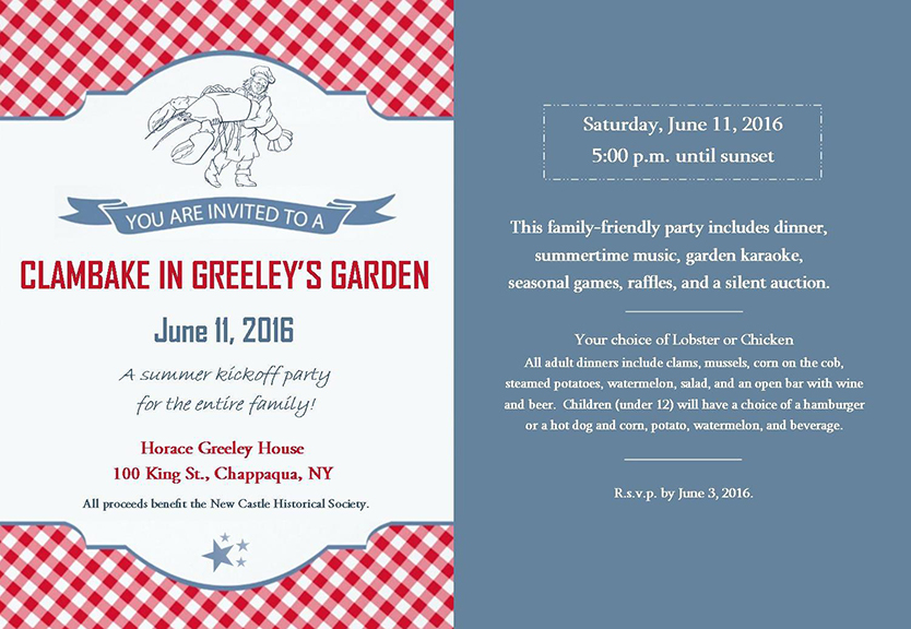 The New Castle Historical Society invites its supporters to kick off summer with a “Clambake in Greeley’s Garden.” Courtesy New Castle Historical Society.
