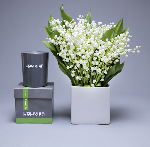 L’Olivier Floral Atelier’s new eco-friendly Mai Flower candle celebrates the scent of lily of the valley. Courtesy L’Olivier.