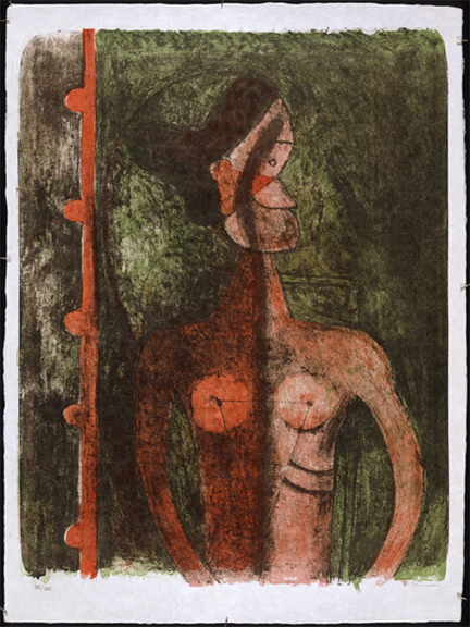 Rufino Tamayo, “Torse de Jeune Fille” (1969), color lithograph on Japanese nacre paper, 30 ¼ x 22 ¼  inches, 16/25. Collection of the Neuberger Museum of Art, Purchase College, State University of New York. Gift of Fritz Landshoff. Photograph by Jim Frank.