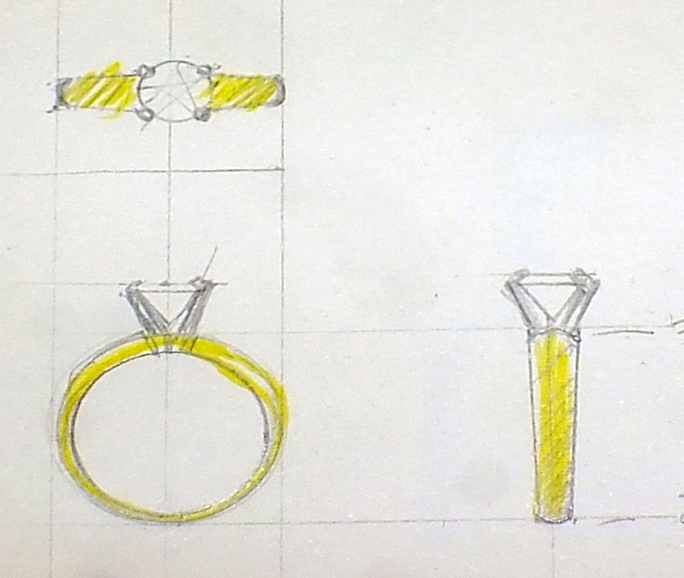A preliminary sketch of a custom ring; one of the first steps in the custom design service provided at D'Errico Jewelers. Photograph courtesy D'Errico Jewelers.