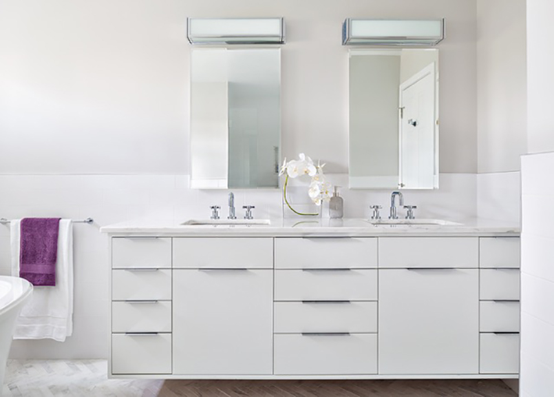 Klaffs products were used in this bathroom remodeling project. Interior design by Claire Paquin, Clean Design. Photograph by Donna Dotan Photography.