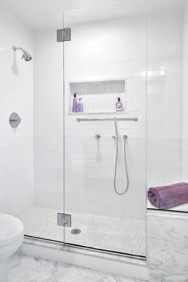 Klaffs products were used in this bathroom remodeling project. Interior design by Claire Paquin, Clean Design. Photograph by Donna Dotan Photography.