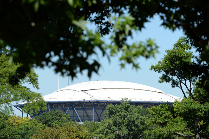 Exterior of Arthur Ashe Stadium during construction. Photograph courtesy USTA. 