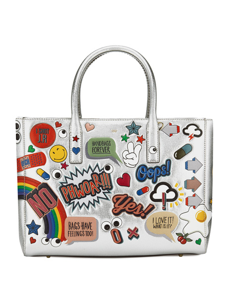 [10] The Ebury Maxi All Over Wink Sticker Shopper Bag in Silver/Multi by Anya Hindmarch, $2,500. Photograph courtesy Neiman Marcus. 