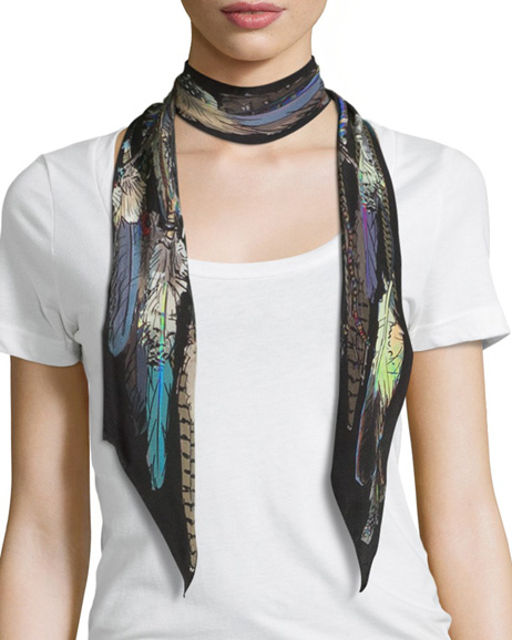 [8] The Feathers Classic Skinny Fringe Silk Scarf in Black by Rockins, $250. Photograph courtesy Neiman Marcus.