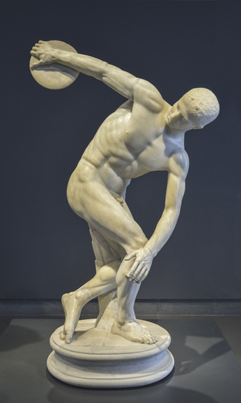 “Discobolus,” a Roman marble copy (140) of the Greek bronze by Myron, 460-450 B.C. National Roman Museum, Palazzo Massimo alle Terme.