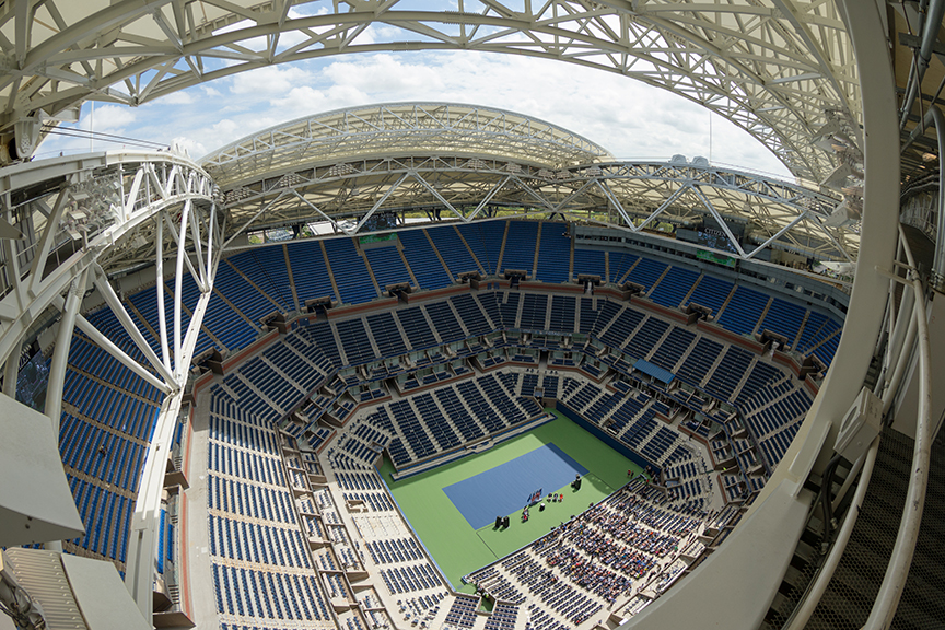 During the USTA Unveiling Spectacular to celebrate the first public demonstration of the new roof over Arthur Ashe Stadium at the Billie Jean King National Tennis Center.