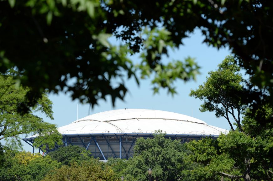 “Cover Me”: The retractable roof at Arthur Ashe Stadium is ready for action as the US Open gets underway Monday.
